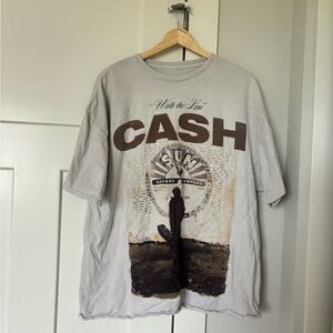 Johnny Cash Walk The Line Ash Gray Tee with Brown Graphic Print